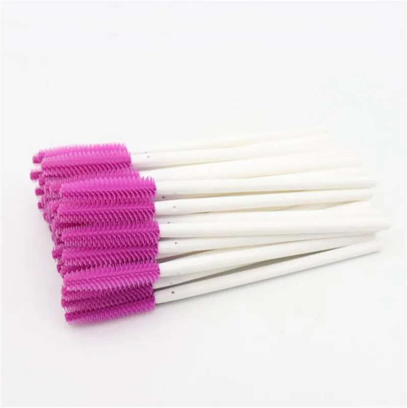 white purple red 100 100/200 шт. силиконовые одноразовые щеточки с тушью для ресниц палочки Аппликатор для ресниц гребень кисти для макияжа ресниц Клей снятие тампон микро щетки - Handle Color: white purple red 100