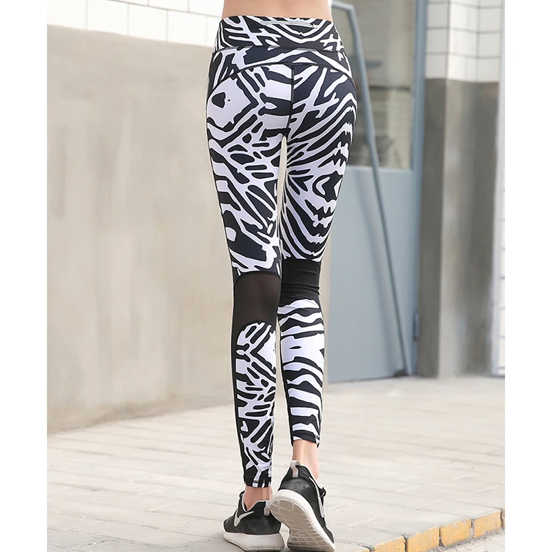 MAIJION Зебра печатных штаны для йоги Для женщин сетки Лоскутная Тонкий Фитнес