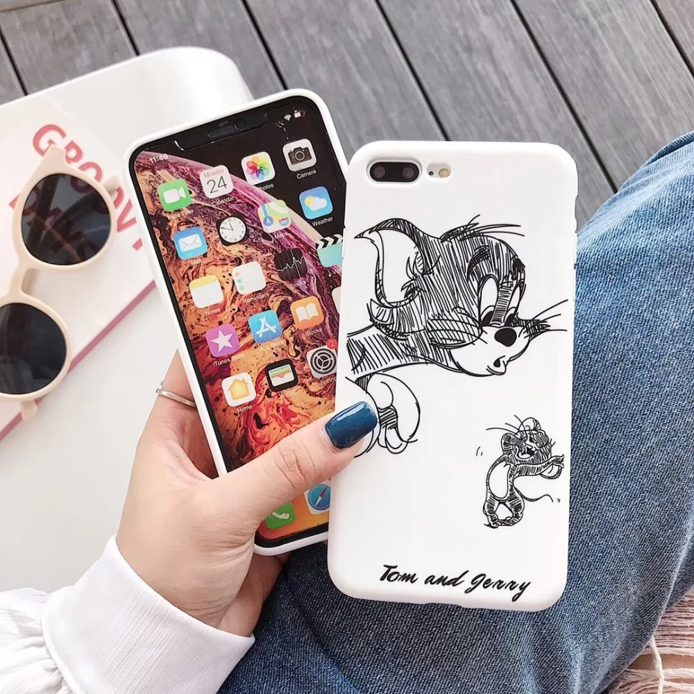 Чехол Marchcover с милым мультяшным Томом и Джерри для iPhone 11 pro XS MAX XR, мягкий ТПУ матовый чехол для iPhone 8, 7, 6, 6S plus, fundas