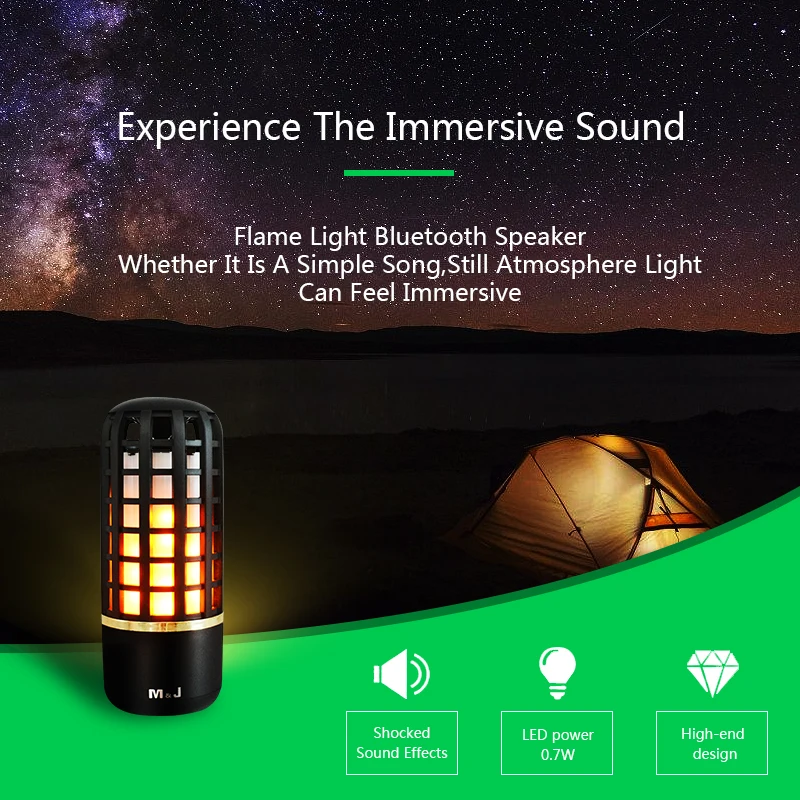 Хит! M & J портативный TWS bluetooth динамик открытый TF беспроводной mp3 LED пламя лампа