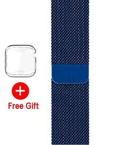 blue Миланский ремешок+ чехол для Apple Watch 38 мм 42 мм 40 мм 44 мм браслет из нержавеющей стали ремешок для iWatch серии 5 4 3 2 1 крышка - Цвет ремешка: blue