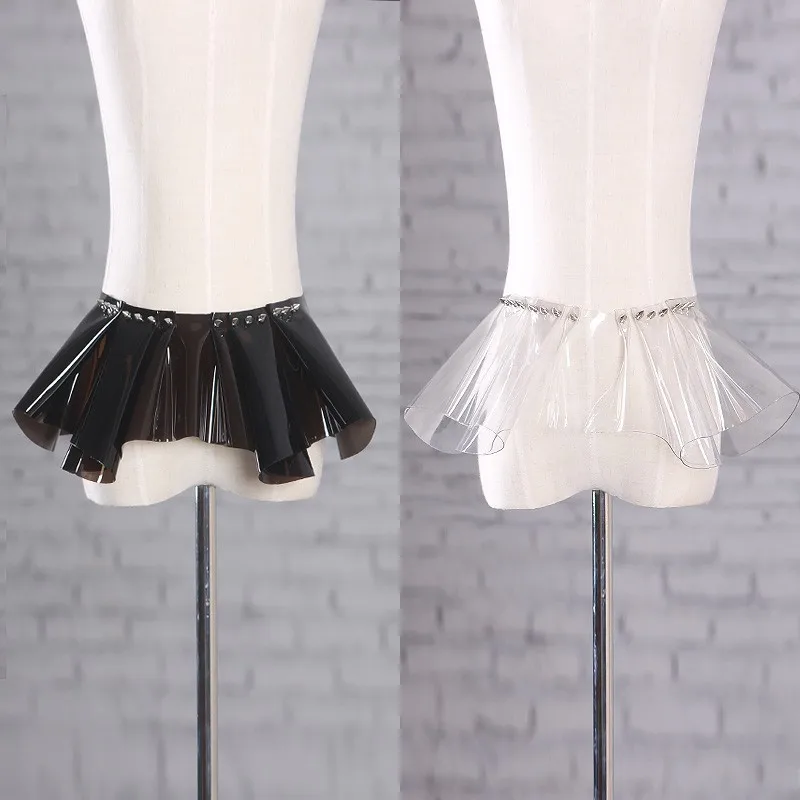 High street шипованных моды unajustable прозрачного ПВХ юбки женские, шипами декоративная ruffled peplum вид плиссе баски юбка