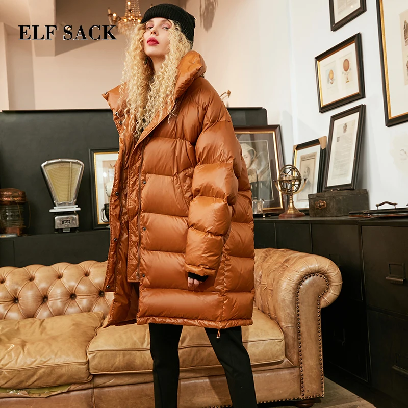ELFSACK новинка зимнее женское пальто однотонный 90% утиный пух куртки с длинным
