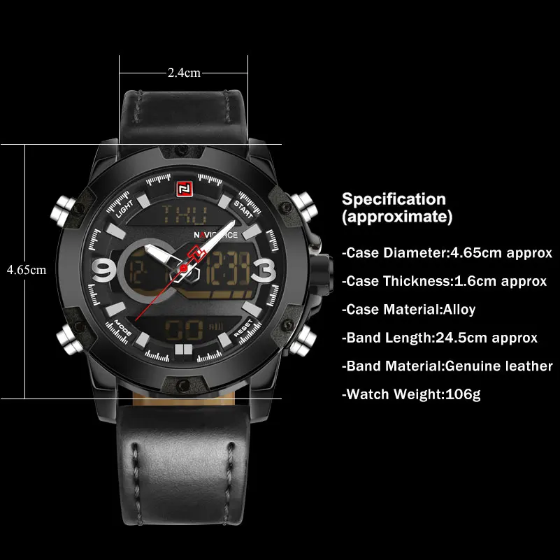 Мужские спортивные наручные часы naviforce Брендовые Часы с двумя дисплеями