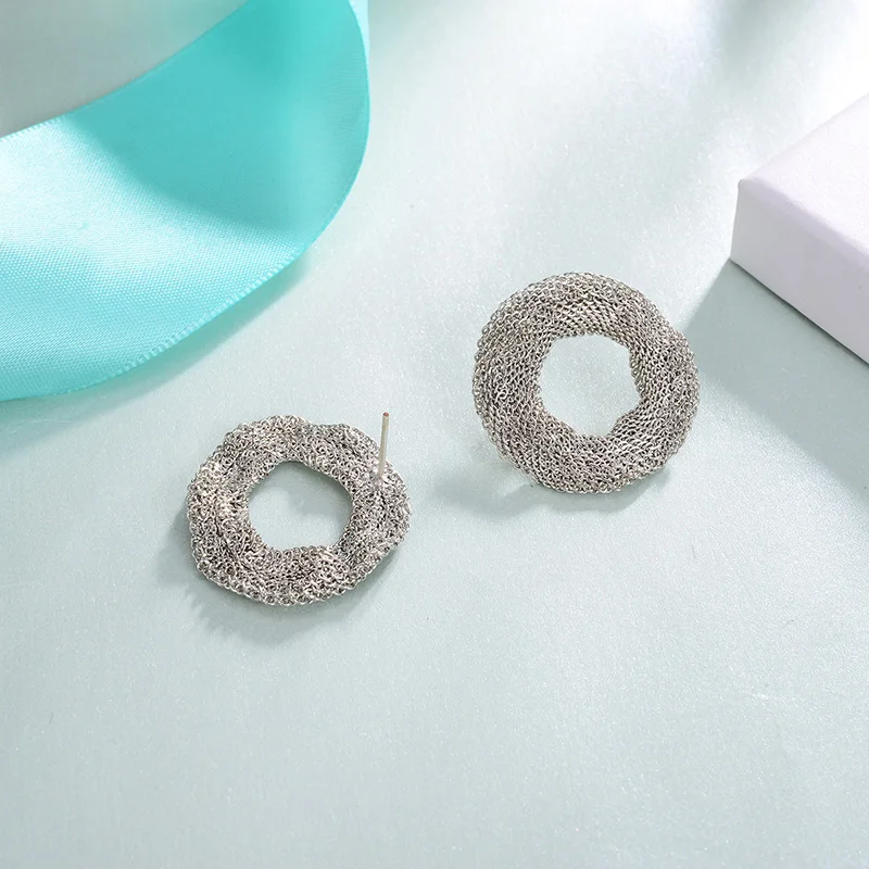 Большие полые круглые серьги гвоздики для женщин Ретро Новые звено цепи из