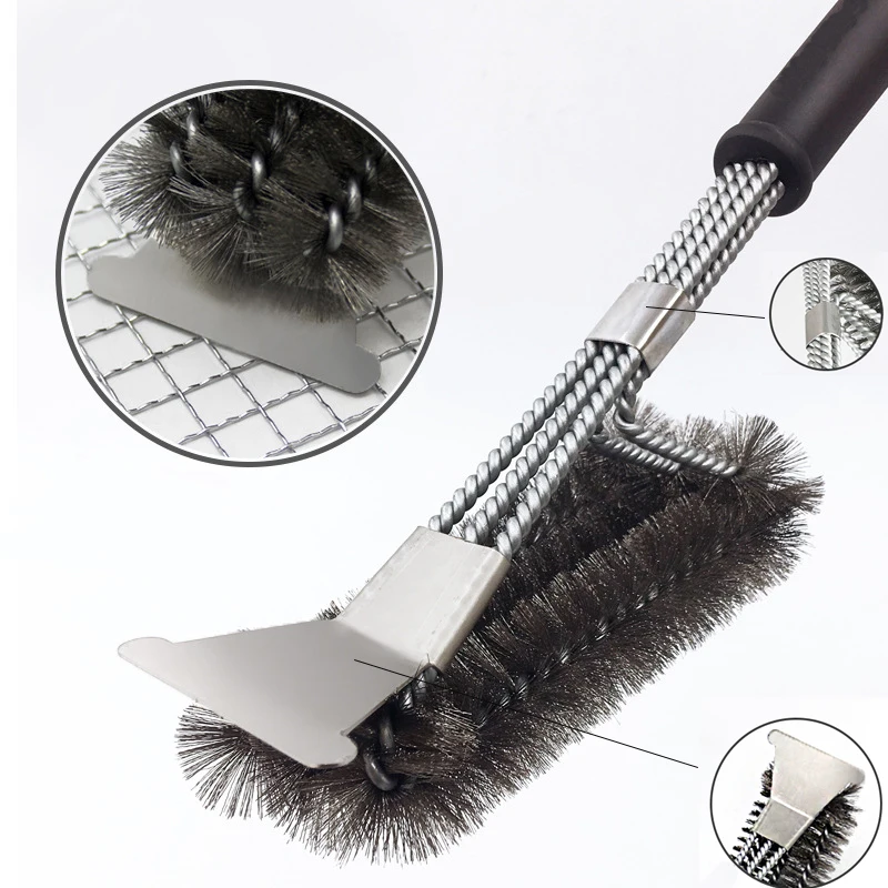 

Scraper With Three Barbecue Grill Brush And Three Wire Grill Stainless Steel Cleaning Brush Barbecue Cleaning Tool 18 Inch 1pcs
