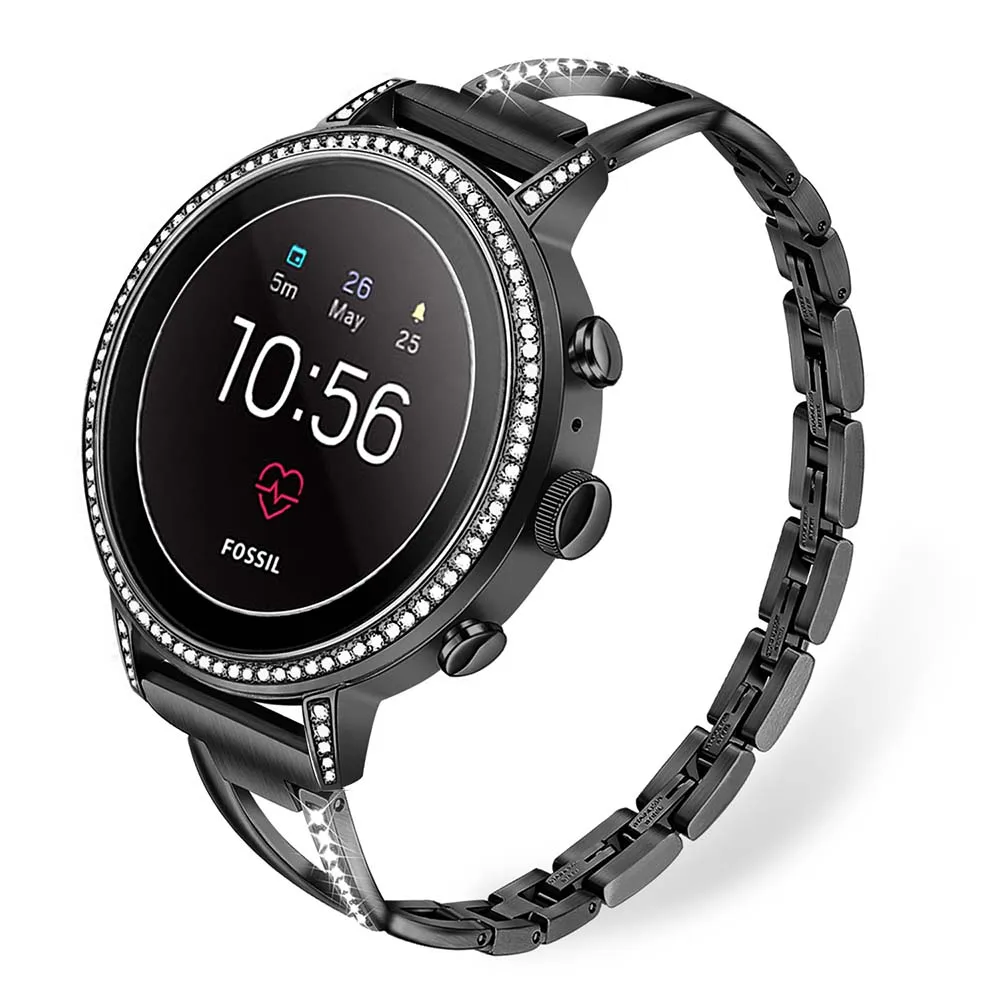 Нержавеющая сталь+ бриллиантовый ремешок для часов 18 мм для Fossil women's Gen 4 Venture HR/Gen 3 Q Venture часы ремешок из розового золота