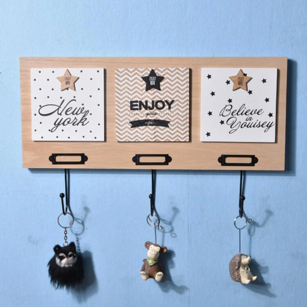 Однотонная деревянная настенная вешалка для пальто чугунная с 3 крючками и шляп