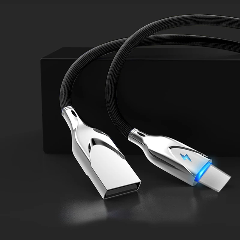Micro/Type c Быстрая зарядка USB плетеный кабель для передачи данных светящаяся линия