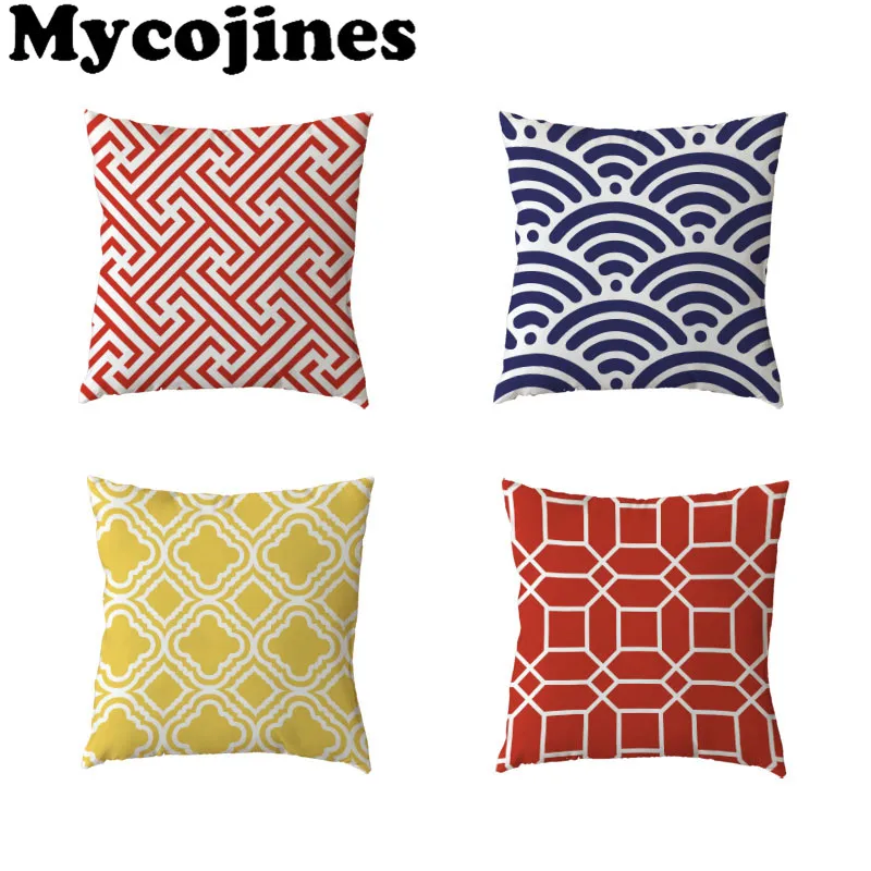 

Simple Ethnic Geometric Polyester Peach Skin Rectangular Fan Red Yellow Blue Cover Home Bedroom Sofa Dorm Gift Decor Pillow Case