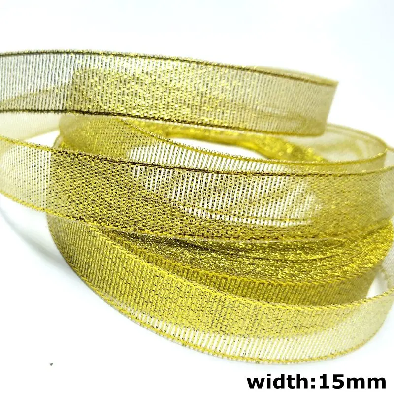 15mm gold HL 15 мм/20 мм 10 метров/упаковка золотые и серебряные блестящие ленты Свадебные Рождественские декоративные подарочные коробки декоративно-упаковочная лента рукоделие ткачество - Цвет: 15mm gold