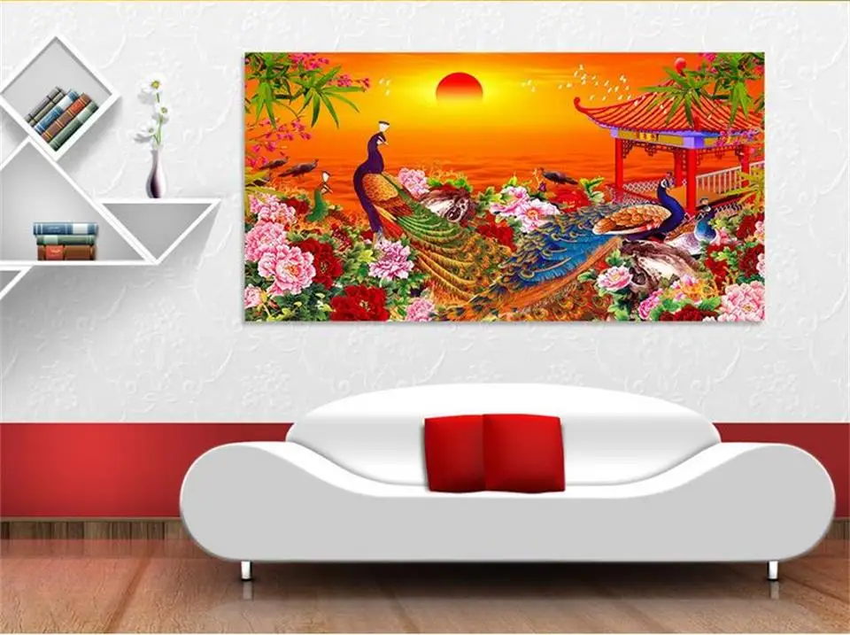 Custom 3d photo wallpaper room mural Sunrise Peacock flower landscape HD sofa TV background non-woven | Обустройство дома