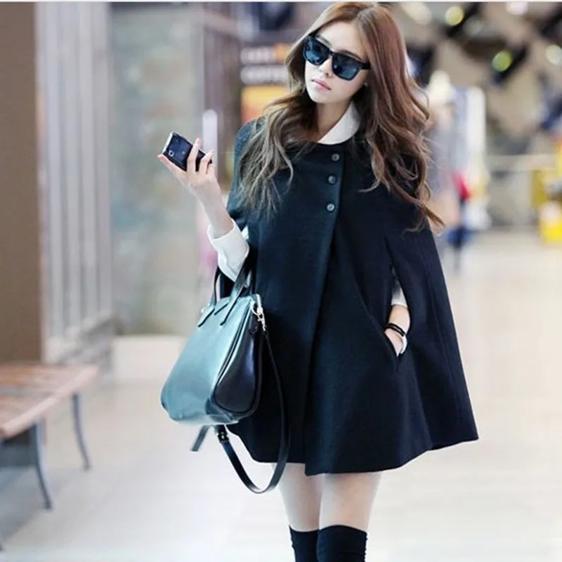 Женское пальто с круглым вырезом однотонное повседневное свободное шерстяное