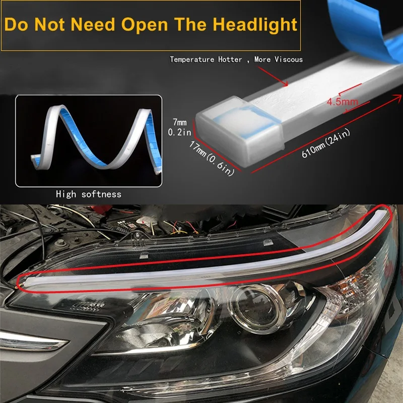 Гибкие светодиодные дневные ходовые огни 2 шт. ультратонкие 45 см 60 с плавным