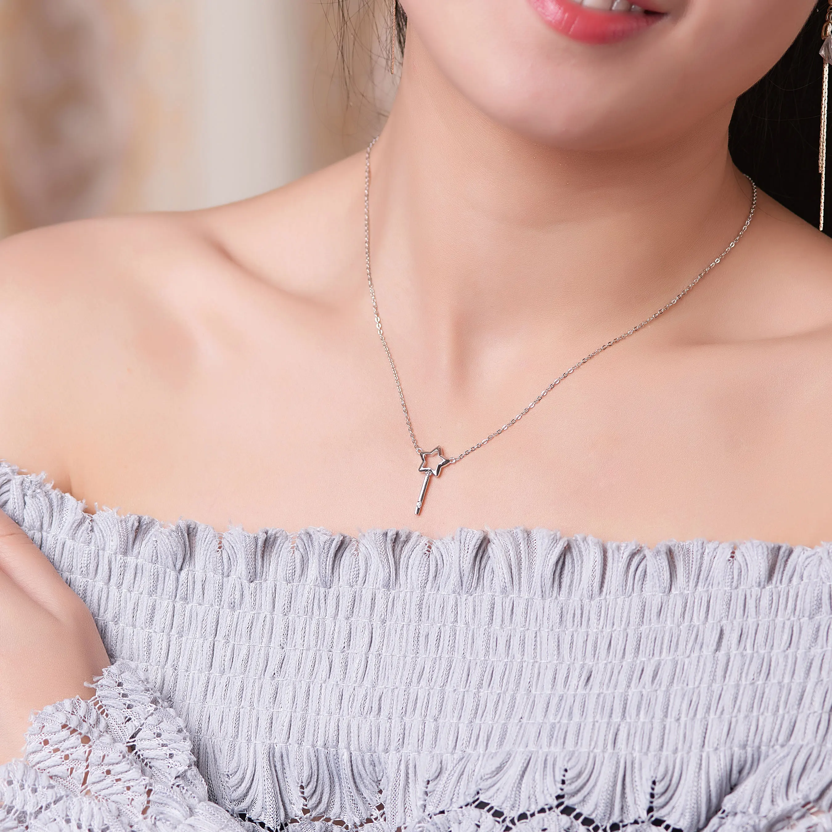 Блестящее милое ожерелье с звездой серебро 925 модные подвески ювелирные изделия