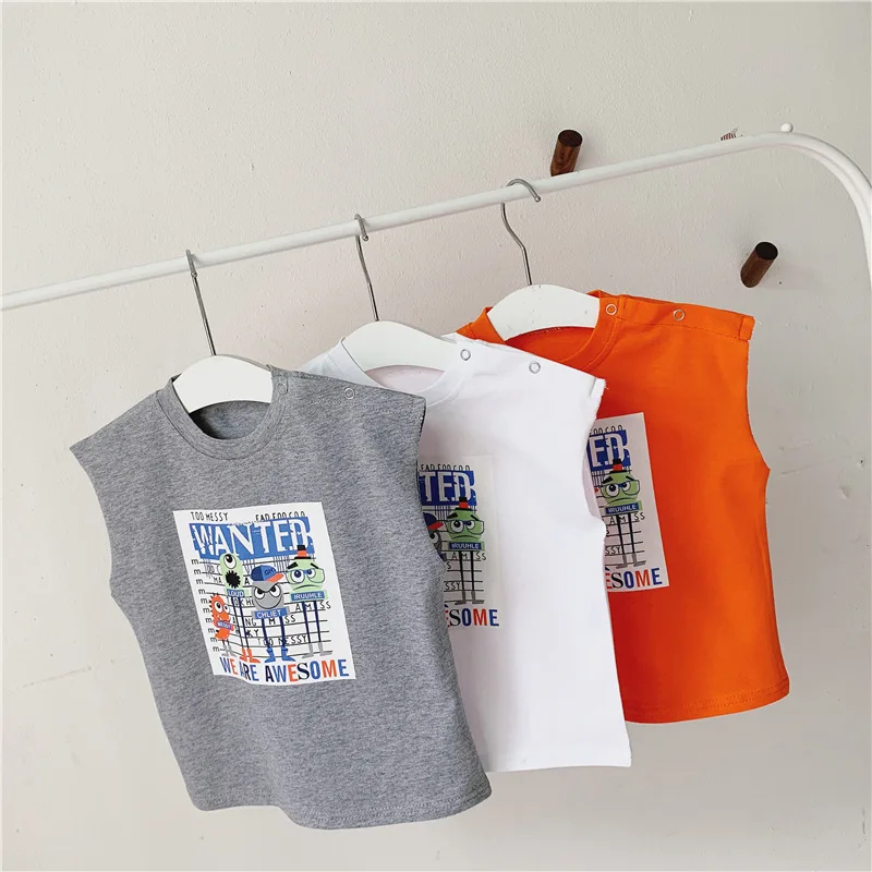 

2019 Brand Cotton Newborn Baby Boys T Shirt Clothes Cartoon Printing Sleeveless T-Shirt Toddler Girls Tops Kids Children Clothes