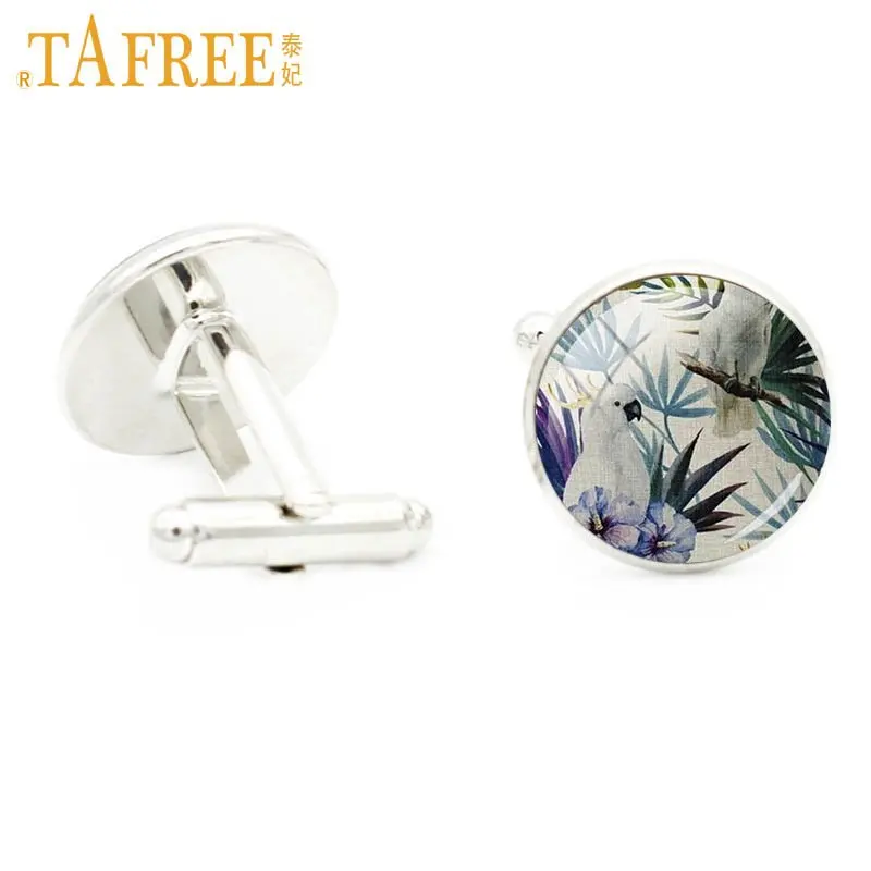 TAFREE, винтажное зеленое растение, мужские запонки, ювелирные изделия, высокое качество, стеклянный купол, Тропическое дерево, фламинго, птица, цветок, запонки, подарки A590 - Окраска металла: A598