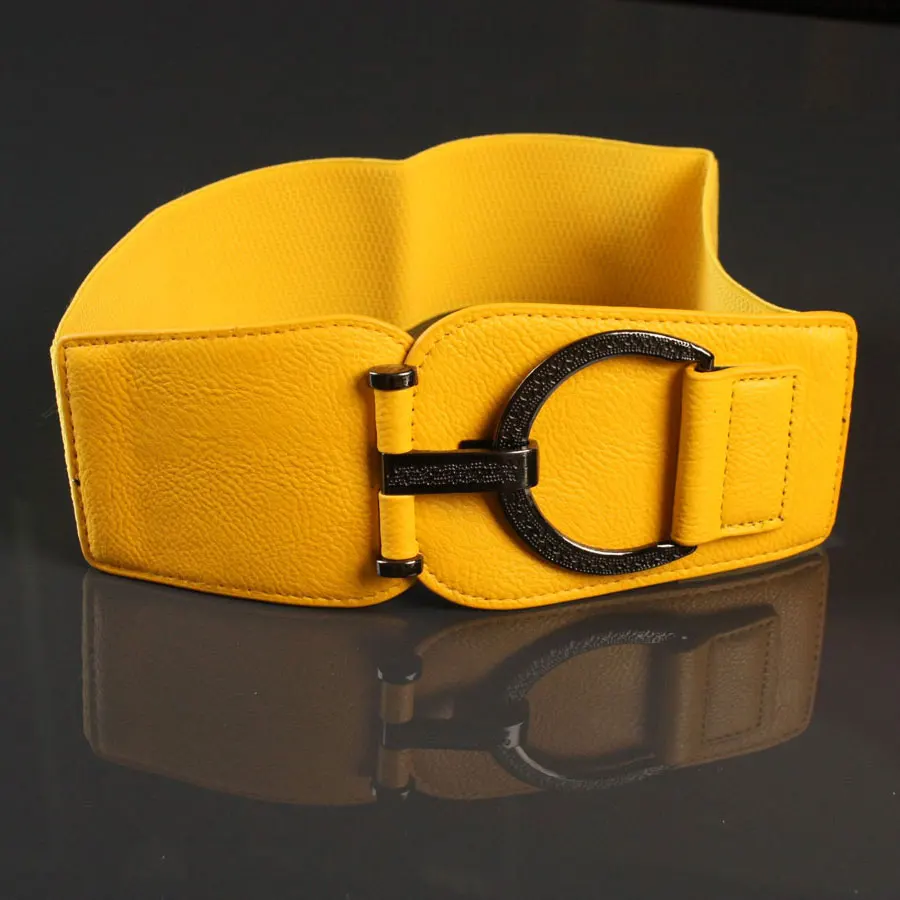 Cinturón decorativo controlado de color amarillo para mujer, cadena de cintura elástica, decoración de moda para niñas, cinturón ancho, B-8394