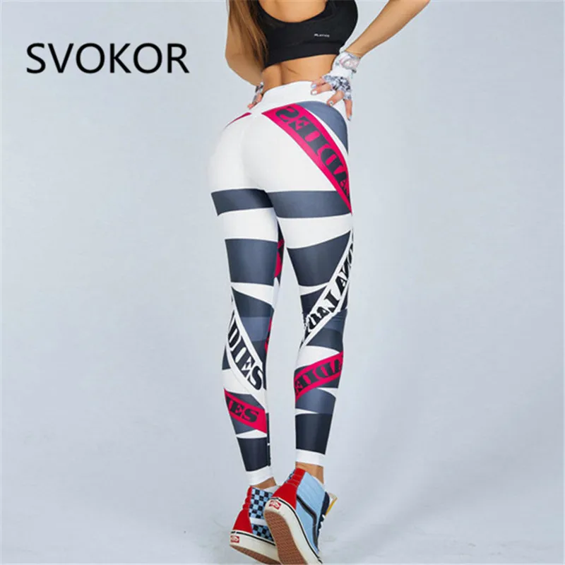 SVOKOR с буквенным принтом Леггинсы для женщин фитнес высокой талией и эффектом пуш