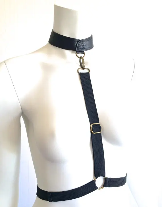 Кожа шорно ожерелье эластичный пояс черный бдсм фетиш воротник колье украшения