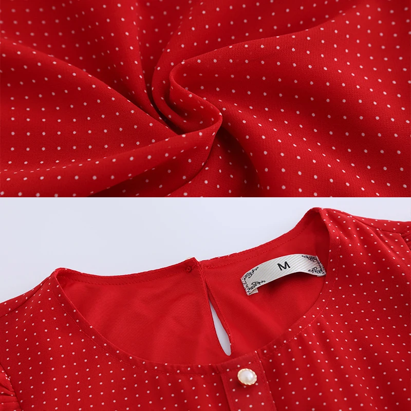 Diwish Women Dress 2019 Plus Size Summer Red Dot Short Flare Sleeve O-Neck Elegant Lady Party Tightening Up Waist | Женская одежда