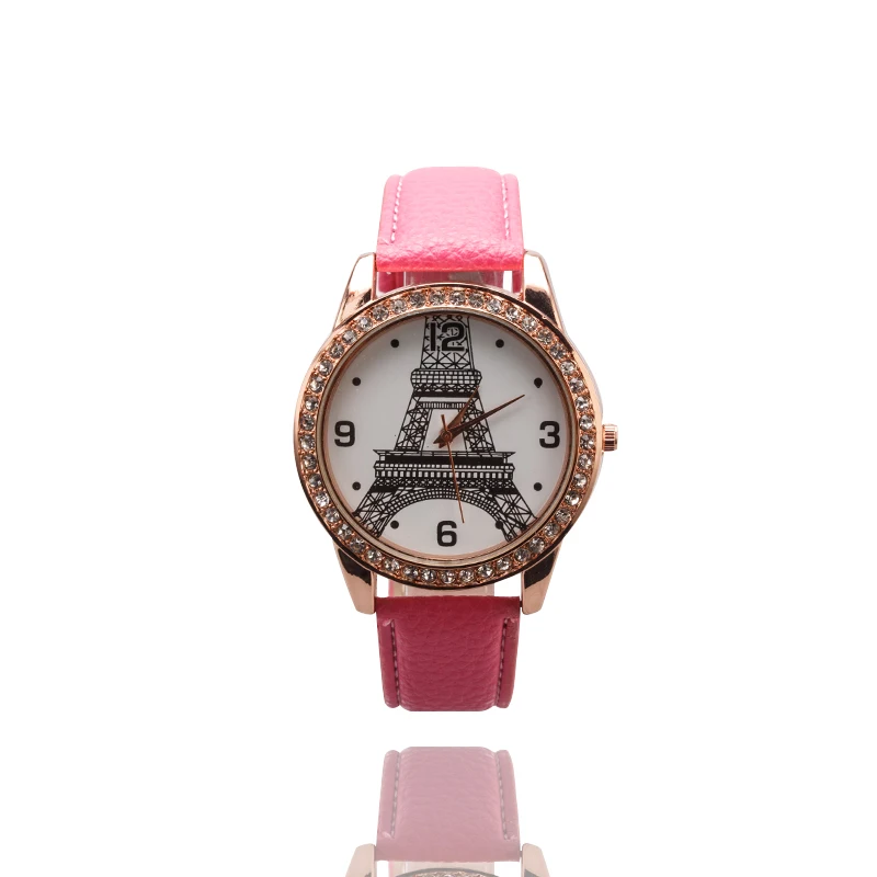 Модные женские туфли Часы повседневные красные Аналоговый Кожаный ремешок башня