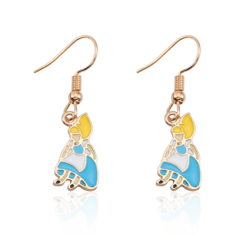 blue alice Женские серьги с животными из мультфильмов, милые золотые серьги с эмалью, Алиса, Бабочка, Русалка, пчела, лиса, кошка, висячие серьги для девочек, детские ювелирные изделия, подарки - Окраска металла: blue alice