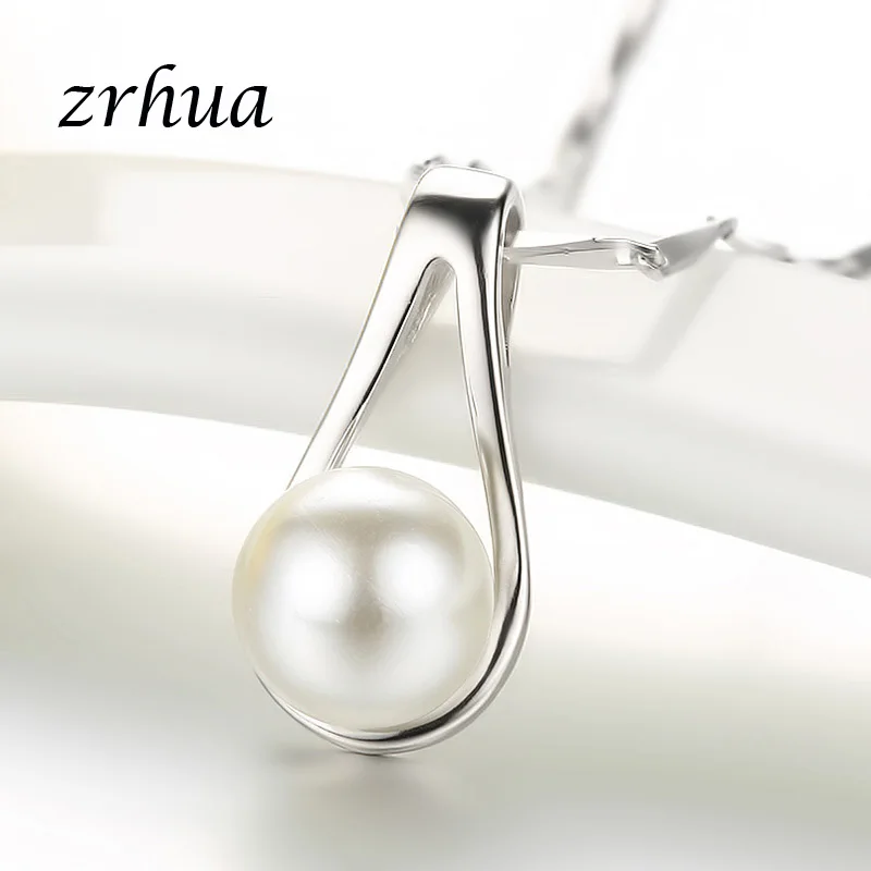 ZRHUA Мода 925 пробы серебряный кулон ожерелье блестящий, круглый жемчужное хрустальное ожерелье для женщин Свадебное ожерелье s& Подвески