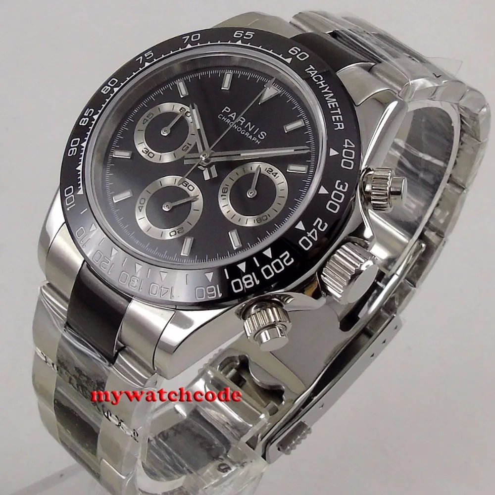 Новое поступление 39 мм парниш черный циферблат кварцевые мужские часы Твердый