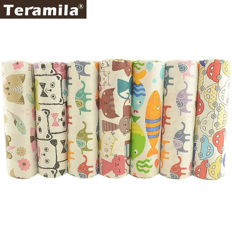 Teramila 100% хлопчатобумажная саржевая ткань с животным дизайном 7 шт./40 см x 50 Telas DIY