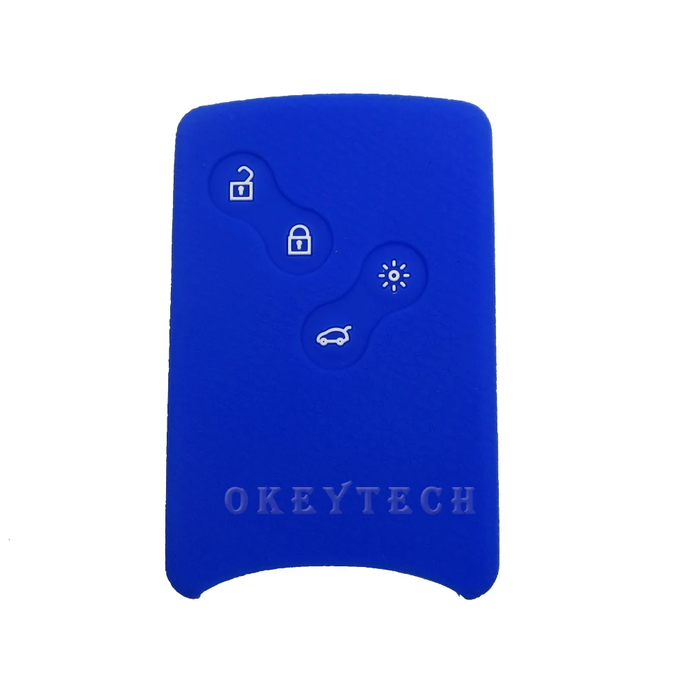 OkeyTech силиконовый чехол для ключей автомобиля, чехол для Renault Clio Scenic Megane 2 3 Duster Sandero Captur Twingo Koleos смарт-кард - Название цвета: Синий