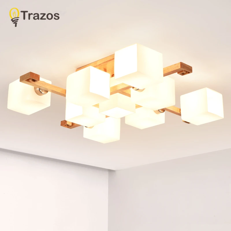 Деревянная современная светодиодная люстра потолочный квадратный светильник