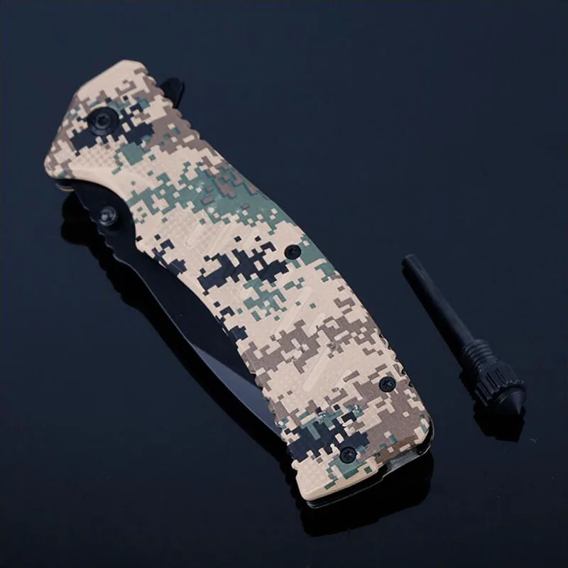 Нож тактический складной для активного отдыха и охоты с камуфляжным покрытием и безопасным молотком