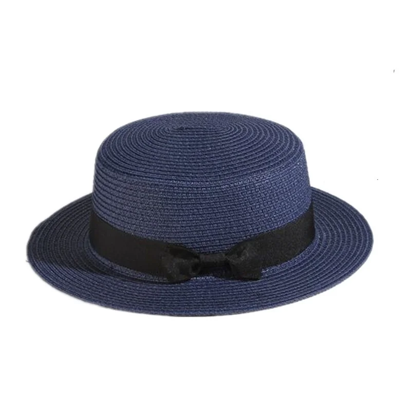 Милая детская соломенная шляпа для девочек; boater Bowknot; женская пляжная Летняя Пляжная Плоская Лента; круглая широкополая шляпа 53 см