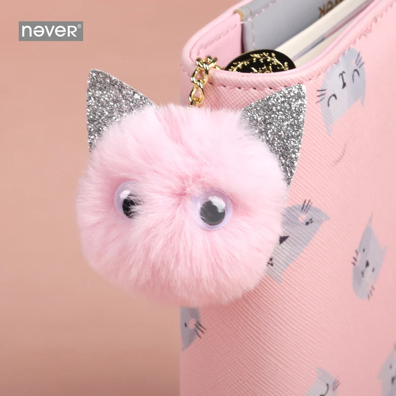 Никогда не Милая кошка блокнот с подвеской в виде шарика для волос брелок