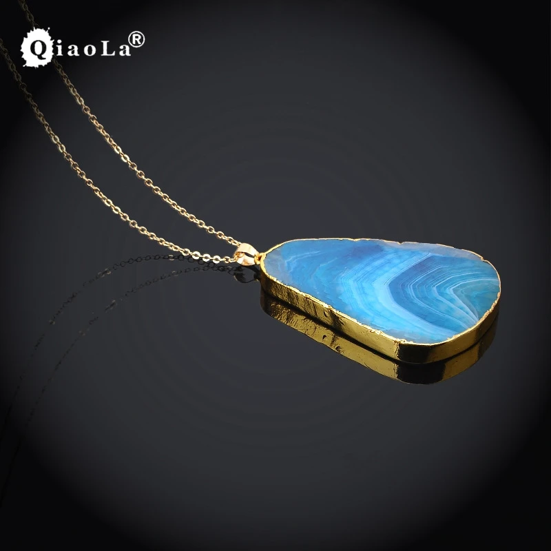 1 Шт. Позолоченные Цепи Ожерелье Красочные Бразильский Агат Нерегулярные Кварц