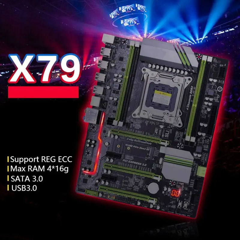 X79P материнская плата LGA2011 ATX USB3.0 Sata3 Pci E NVME M.2 Ssd Поддержка REG ECC памяти и процессор Xeon