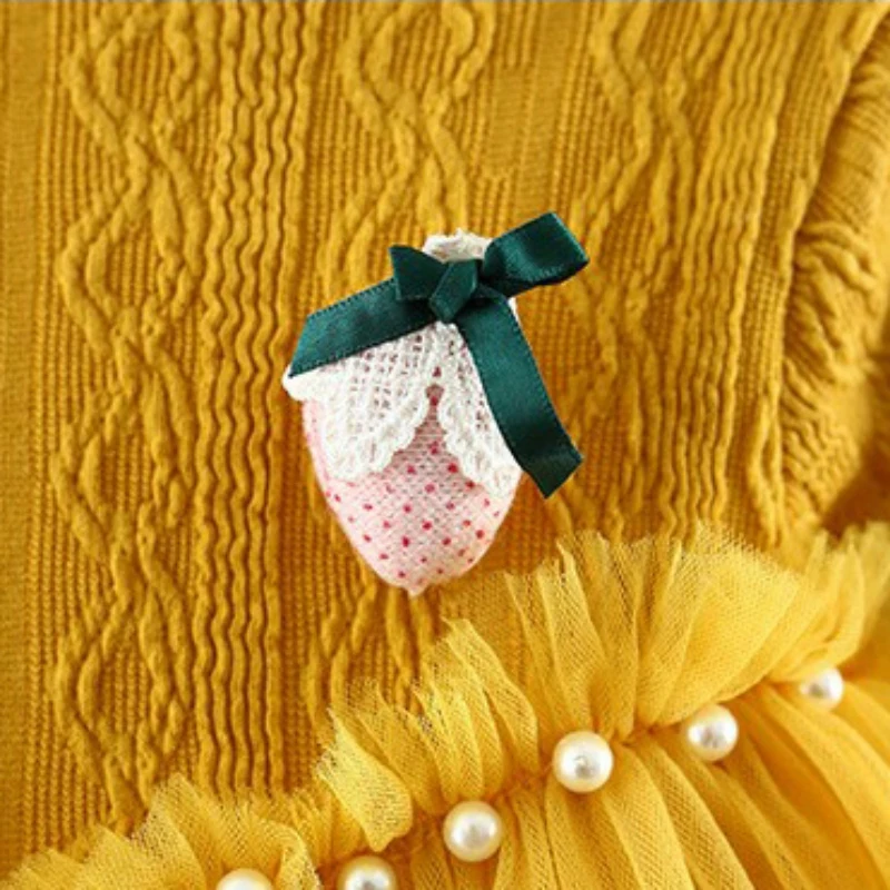 Весеннее милое платье принцессы с длинным рукавом для девочек пачка клубникой в