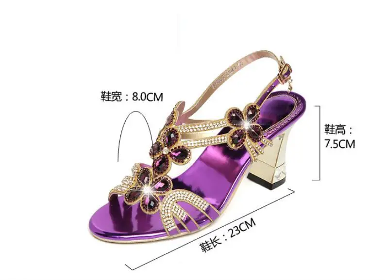 Стразы женские сандалии из натуральной кожи летние с открытым носком на толстом