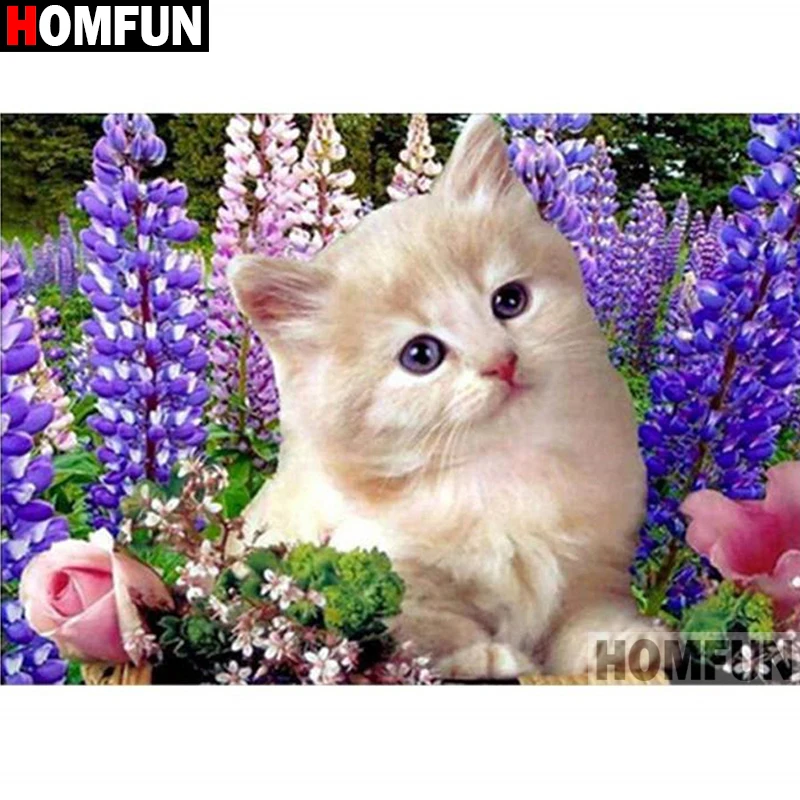 

HOMFUN Full Square/Round Drill 5D DIY Diamond Painting "Animal cat" 3D Diamond Embroidery Cross Stitch Home Decor A21368