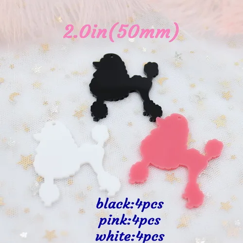 50 мм акриловые Poodle Keychians белый, черный, желтый, ярко-розовые блестящие серьги с пуделем лазерным вырезом "-AC1321 - Окраска металла: black set-12pcs