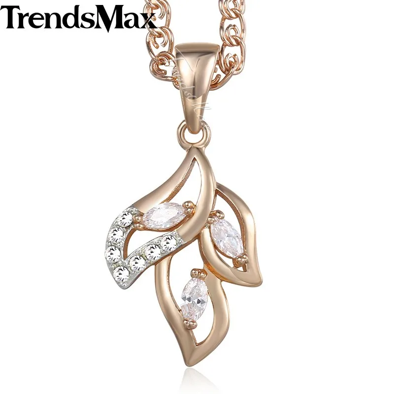 Trendsmax, женское ожерелье, подвеска в форме листа, 585, розовое золото, заполненное прозрачным кубическим цирконием, ожерелье для женщин KGP195 - Окраска металла: Pendant Only