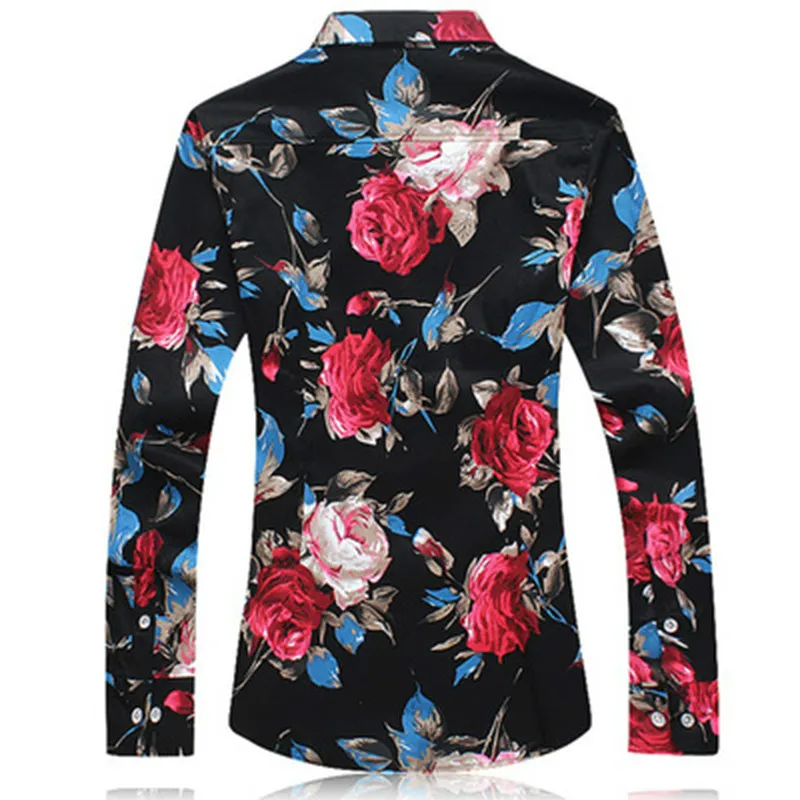Модные напечатанные Для мужчин Рубашка с отворотом длинными рукавами и отложным