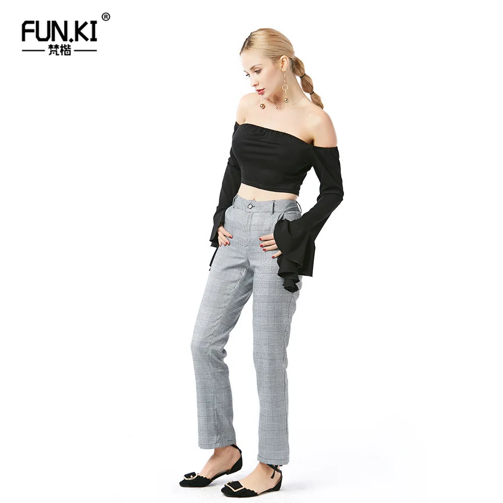 Funki осень-зима Для женщин штаны в клетку модные Повседневное Свободные молнии