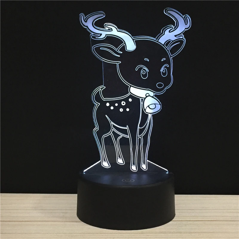 LED 3D мультфильм Рождественский олень подарок на праздник для детей ночник