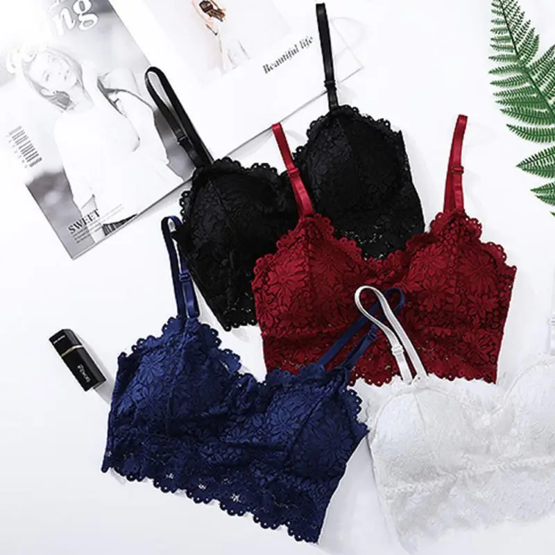 

Women Bra Push Up Sexy Lingerie Lace Bralette Plus Size Wireless Padded Bra Underwear Wine Red Blue White Black Bras for Women
