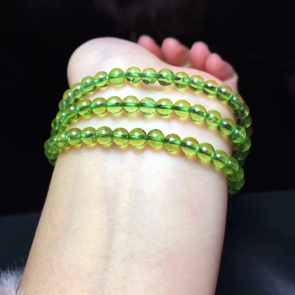 

Genuine Natural Green Peridot Clear Round Beads 3 Laps Bracelet 5mm Stretch Crystal Women Man Peridot Hot Fashion AAAAAA