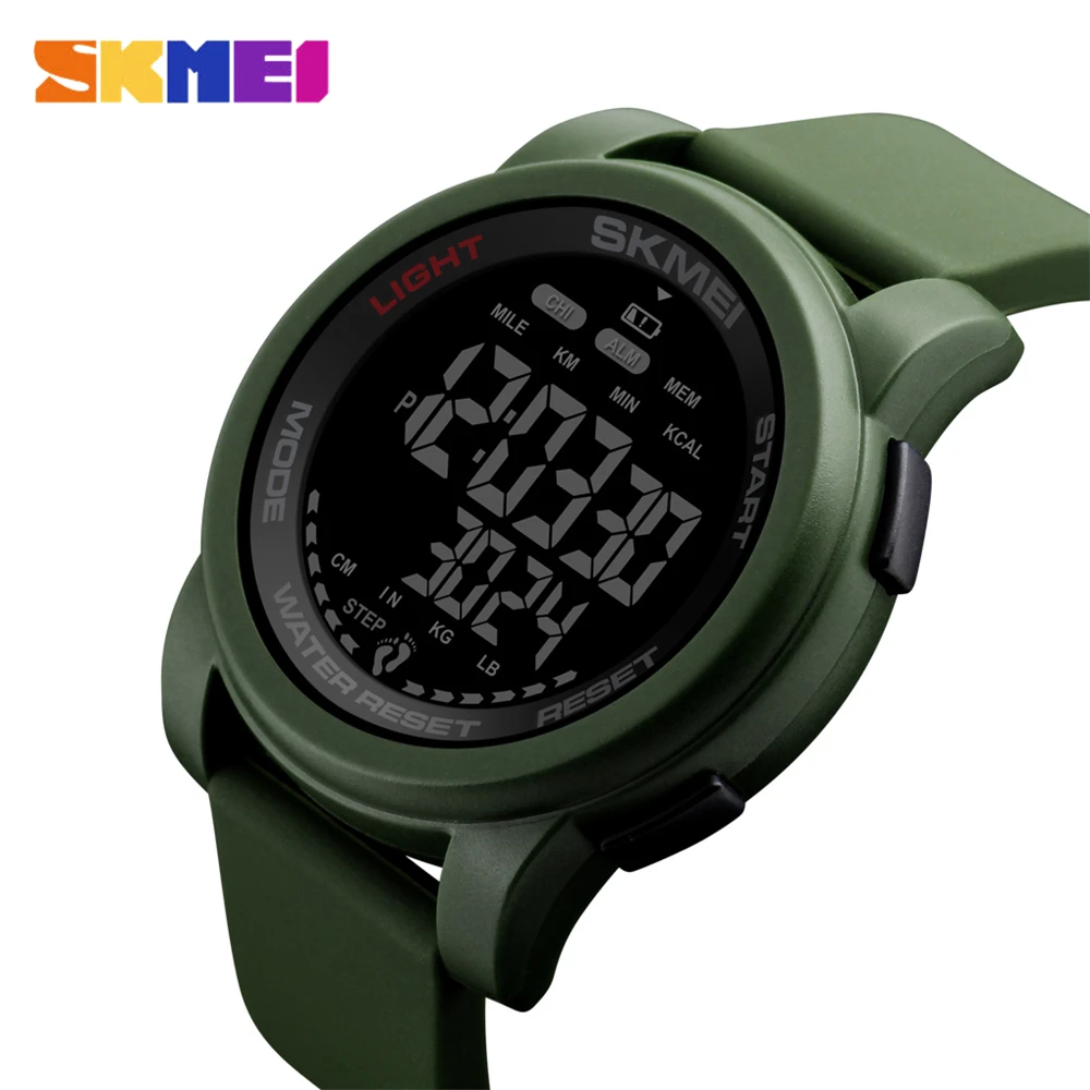 Black Green SKMEI спортивные часы Для мужчин цифровые часы калорий шагомер Водонепроницаемый недели Дисплей силиконовые цифровые часы Relogio Masculino 1469 - Цвет: Black Green