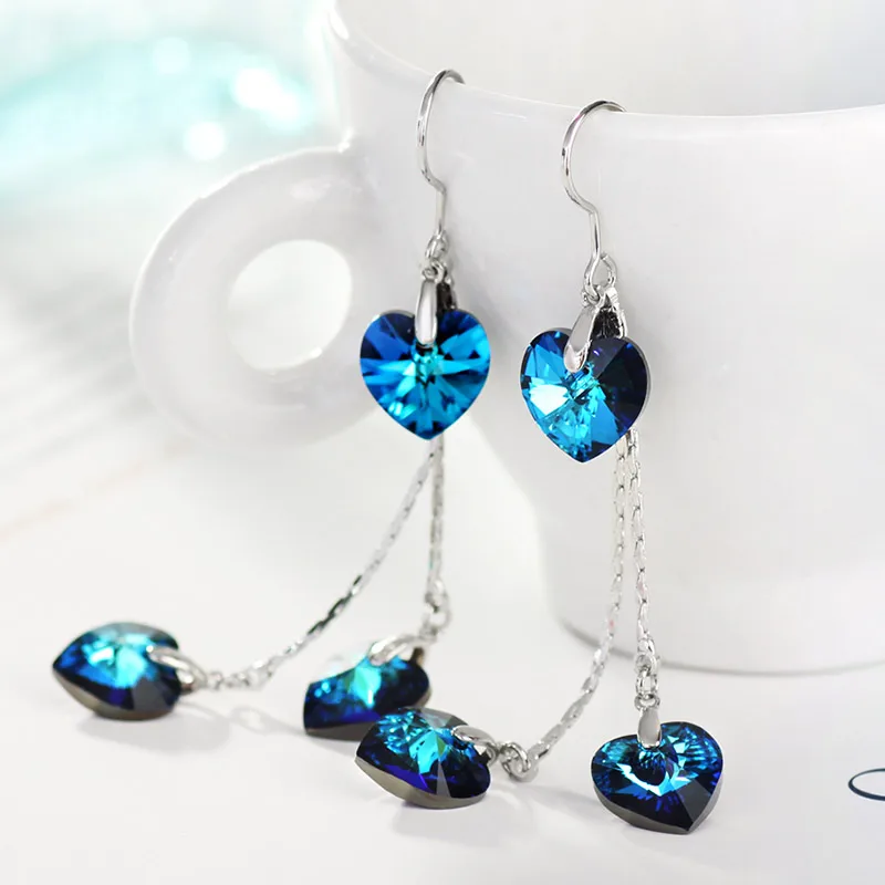 Женские длинные висячие серьги Neoglory с австрийским кристаллом в форме синего