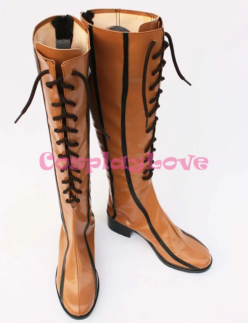 

Custom Made Japanese Anime Vocaloid 2 Rin Coffee Artifical Leather Cosplay Shoes Boots For Christmas Halloween Party Birthday